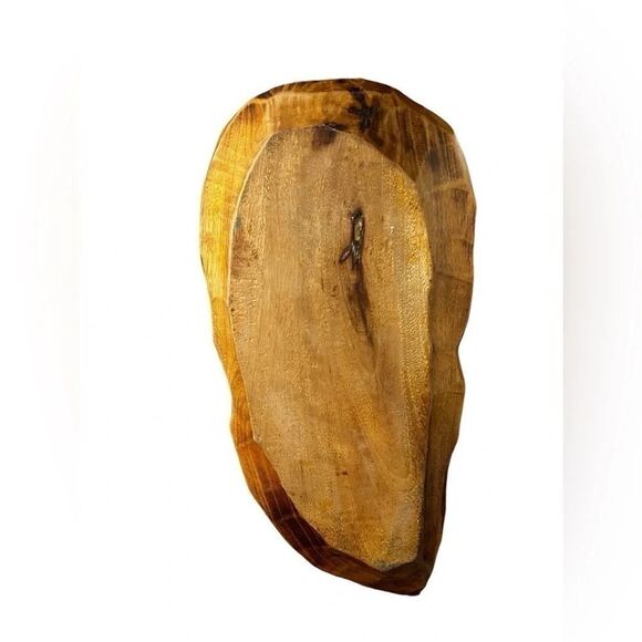 Handmade vintage wood leaf large bowl with handle - Picture 4 of 11